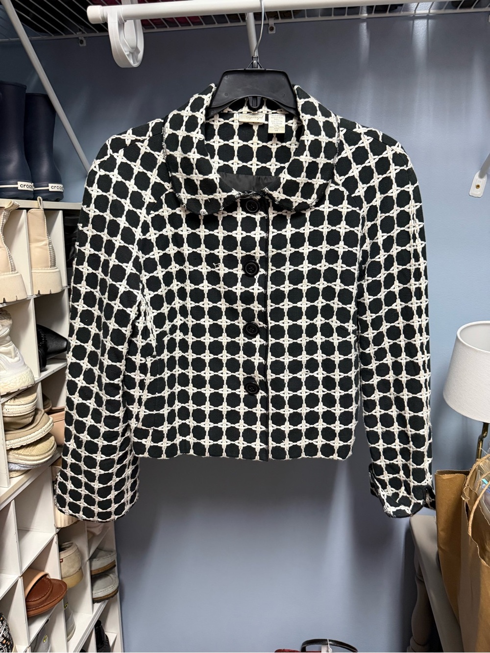 Spiegel Black and White Patterned Cropped Blazer